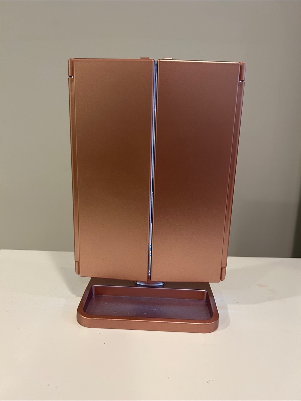 LED Lighted Tri-Fold Makeup Mirror | Rose Gold Vanity Mirror | Folding Cosmetic